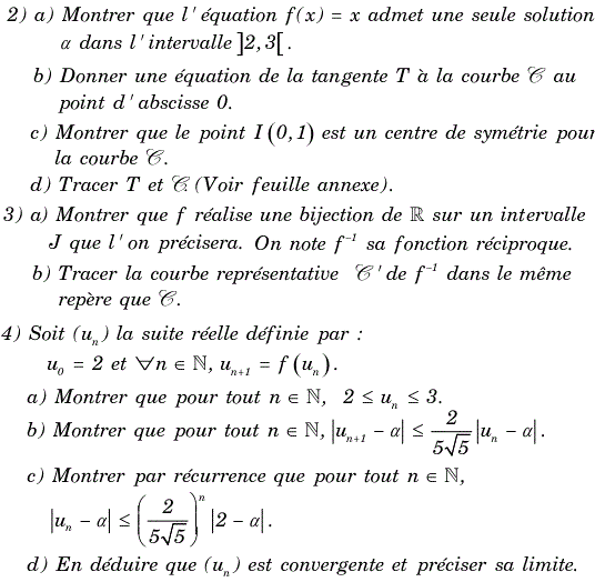 exercice Etude d'une fonction, fonction réciproque et suite (image2)