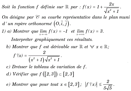 exercice Etude d'une fonction, fonction réciproque et suite (image1)