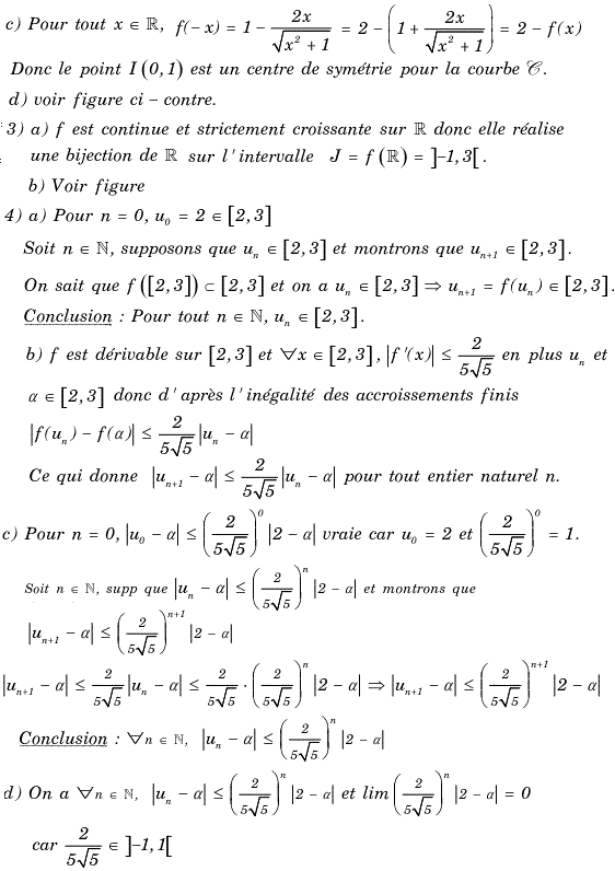 solution Etude d'une fonction, fonction réciproque et suite (image3)