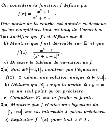 exercice Etude d'une fonction rationnelle et fonction réciproque (image1)