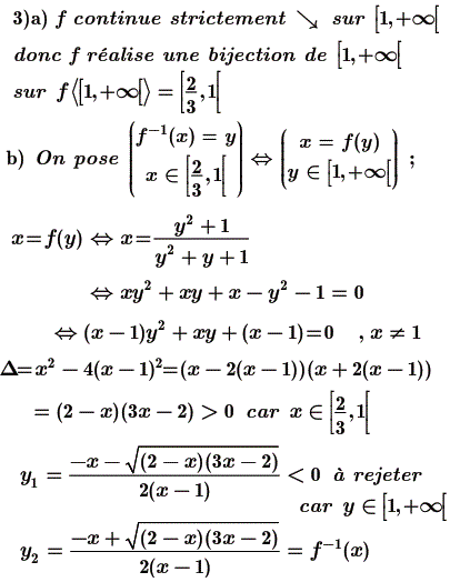 solution Etude d'une fonction rationnelle et fonction réciproque (image2)