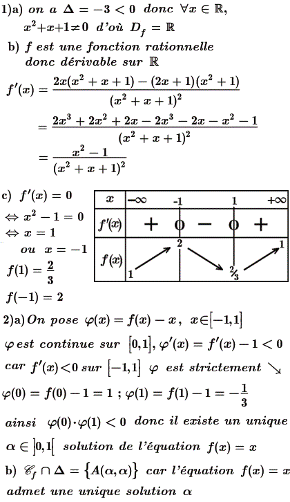 solution Etude d'une fonction rationnelle et fonction réciproque (image1)