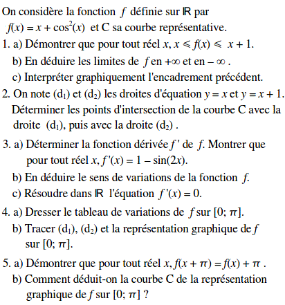 exercice Etude d'une fonction trigonométrique (image1)