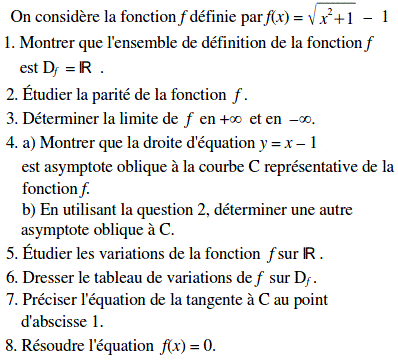 exercice Etude d'une fonction  (image1)