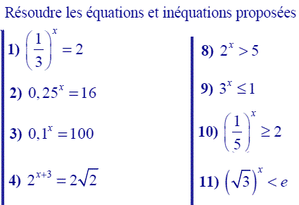 exercice Equations et inéquations Exponentielles (image1)