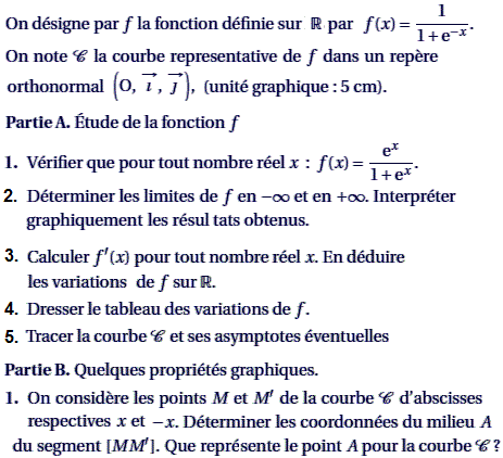 exercice Centres étrangers 2006 TS - Fonction Exp et calcul (image1)