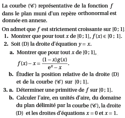 exercice Amerique du nord bac S 2011 - Etude d'une fonction (image2)