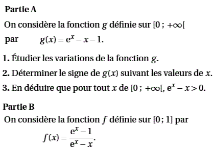 exercice Amerique du nord bac S 2011 - Etude d'une fonction (image1)