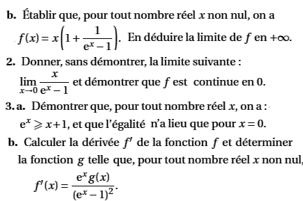 exercice Bac S La Réunion juin 2007 - Etude de fonction (image2)