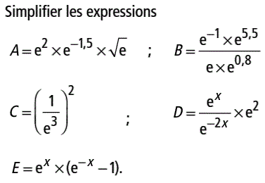 exercice Calculs faisant intervenir la fonction exponentiel (image1)