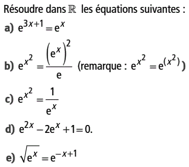 exercice Equations faisant intervenir la fonction exponenti (image1)