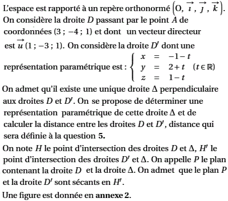 exercice Produit scalaire - Bac S Antilles Guyane juin 2011 (image1)