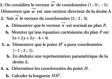 exercice Produit scalaire - Bac S Antilles Guyane juin 2011 (image2)