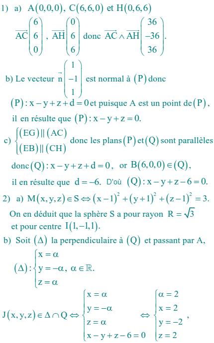 solution Bac Tunisien 4ème Math Session principale 2014 (image1)
