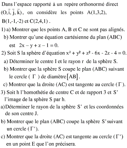 exercice Bac Tunisien 4ème Math Session de controle 2011 (image1)