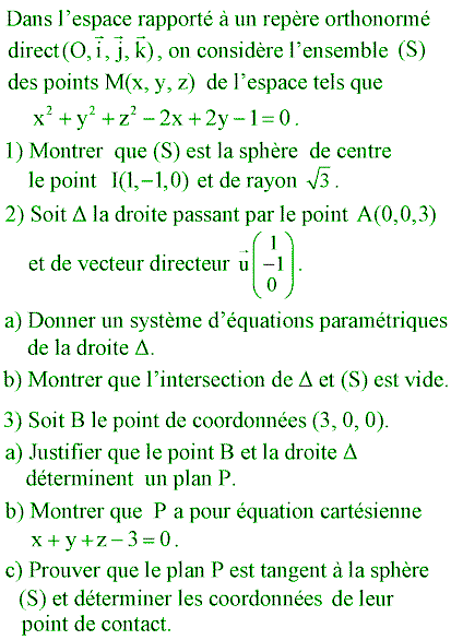 exercice Bac Tunisien 4ème Sc. ExpérimentaleSession de controle 2014 (image1)