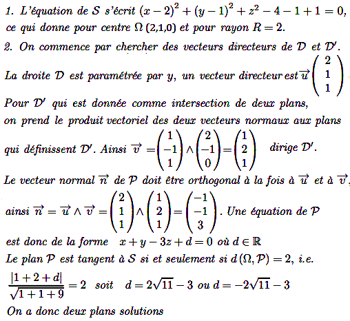 solution Plan tangent à une sphère (image1)