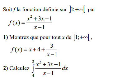 exercice Intégrale d'une fonction rationnelle (image1)