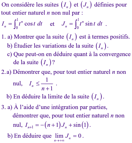 exercice Suites d'integrales (image1)