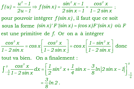 solution Calculs d'integrales (image2)