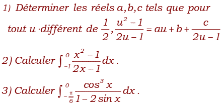 exercice Calculs d'integrales (image1)