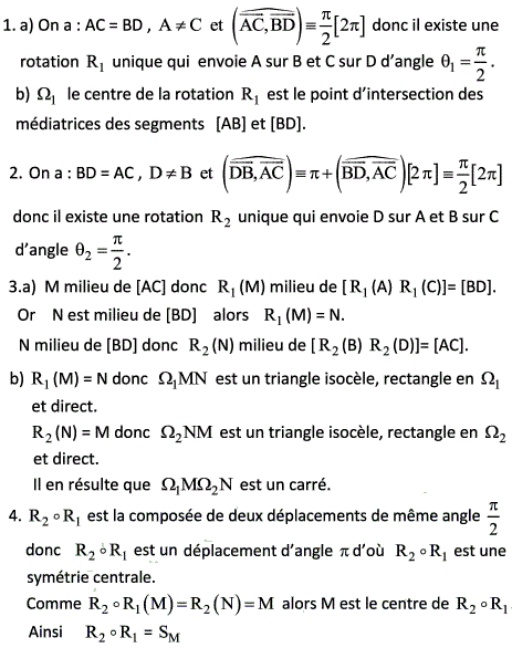 solution Composée de deux rotations et symétrie centrale. (image1)