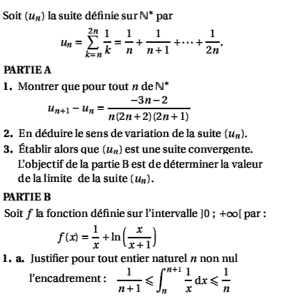 exercice fonction logarithme, suite et integrale (image1)