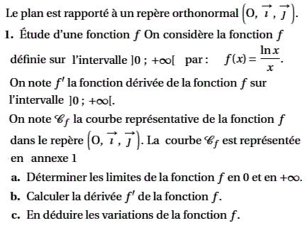 exercice Bac S Asie juin 2011 - Etude d'une fonction et cal (image1)