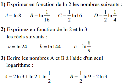 exercice Propriétés algébriques de la fonction ln (image1)