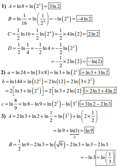 solution Propriétés algébriques de la fonction ln (image1)