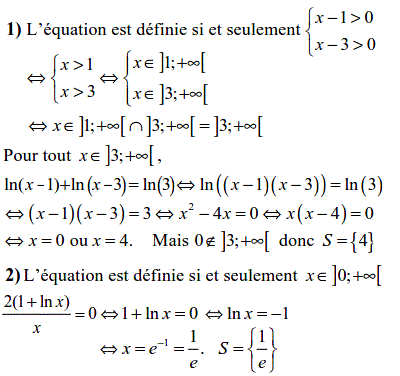 solution Equations faisant intervenir la fonction ln (2) (image1)
