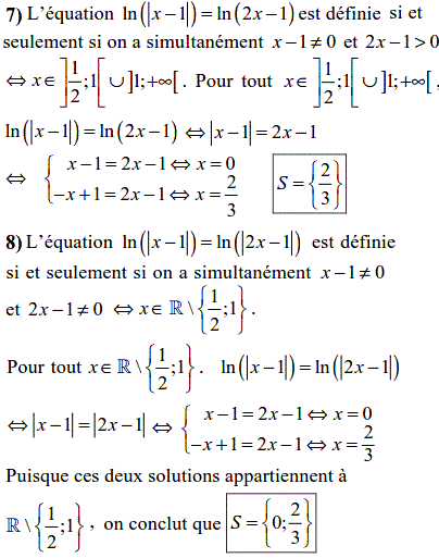 solution Equations faisant intervenir la fonction ln (2) (image5)