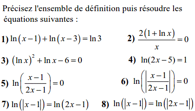 exercice Equations faisant intervenir la fonction ln (2) (image1)