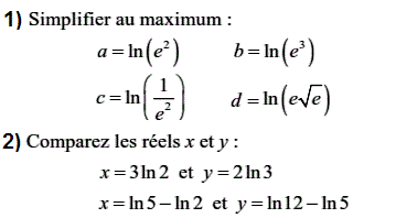 exercice Propriétés algébriques de la fonction ln (image1)