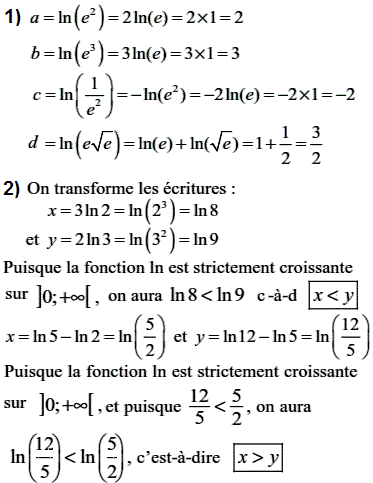 solution Propriétés algébriques de la fonction ln (image1)