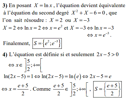 solution Equations faisant intervenir la fonction ln (2) (image2)