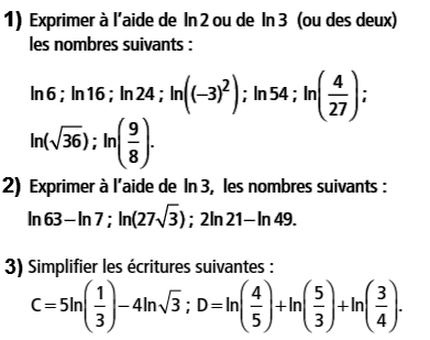 exercice Propriétés algébriques de la fonction ln (image1)