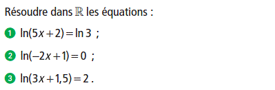 exercice Propriétés algébriques de la fonction ln - équatio (image1)