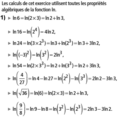 solution Propriétés algébriques de la fonction ln (image1)