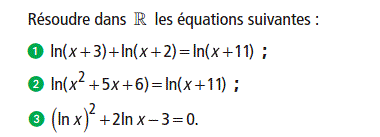 exercice Equations faisant intervenir la fonction ln (image1)