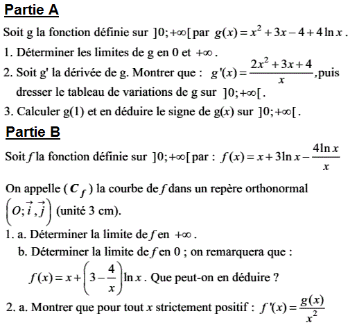 exercice Exercice logarithme népérien (image1)