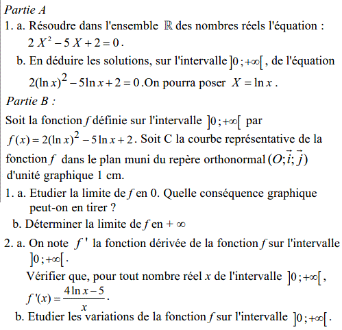 exercice Exercice logarithme népérien (image1)