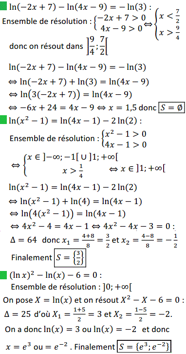 solution Equations faisant intervenir la fonction ln (image3)