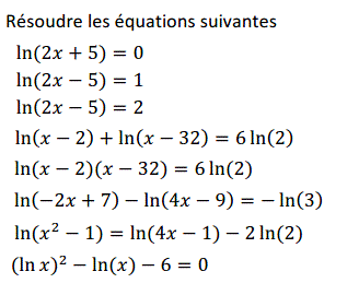 exercice Equations faisant intervenir la fonction ln (image1)