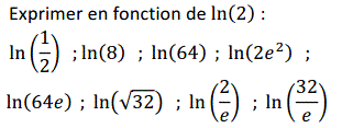 exercice Propriétés algébriques de la fonction ln (image1)