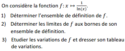 exercice Etude de fonction faisant intervenir la fonction ln (image1)