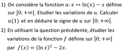 exercice Etude de fonction faisant intervenir la fonction ln (image1)