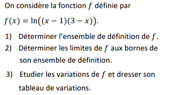 exercice Etude de fonction faisant intervenir la fonction ln (image1)