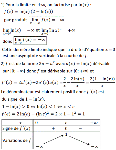 solution Etude de fonction faisant intervenir la fonction ln (image1)