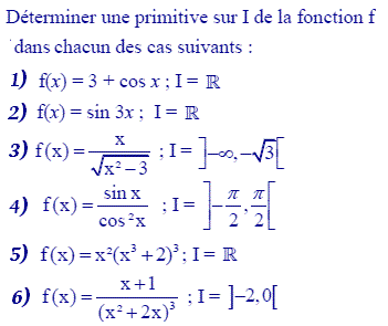 exercice Calculs de primitives (1) (image1)